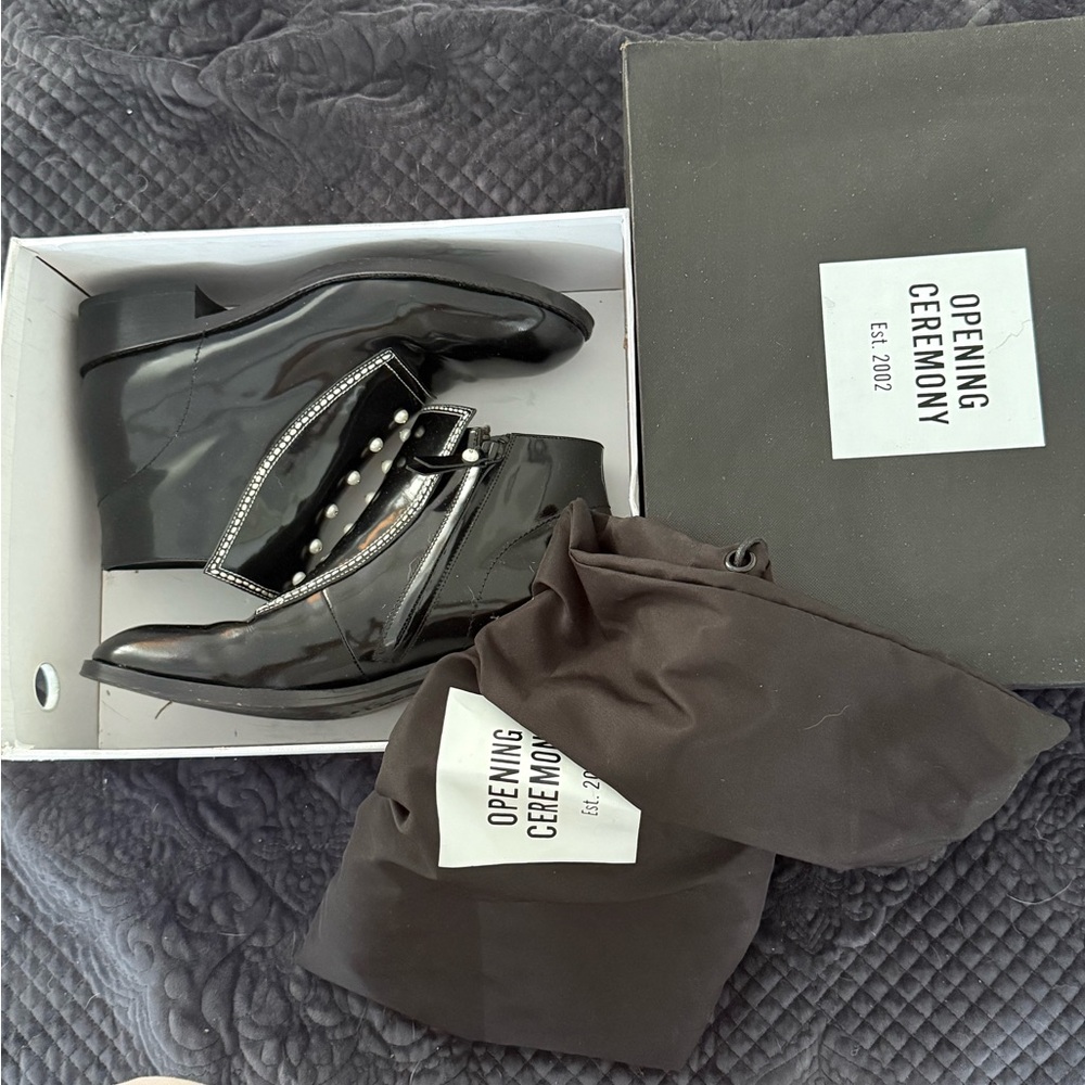 Opening Ceremony Glossy Black Shoes with Pearl Detail